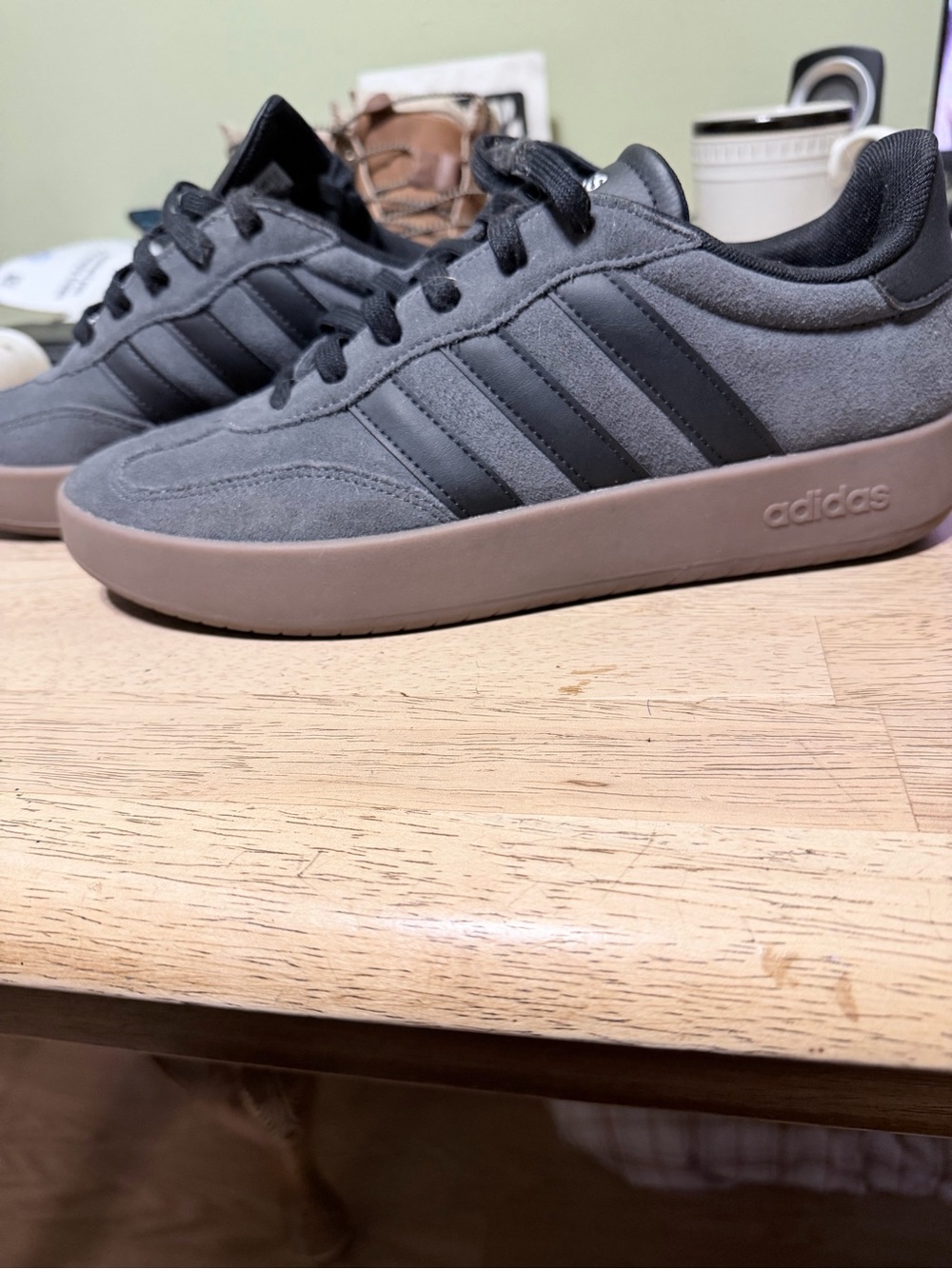 adidas Men’s Gray Suede Athletic Sneakers with Black Stripes